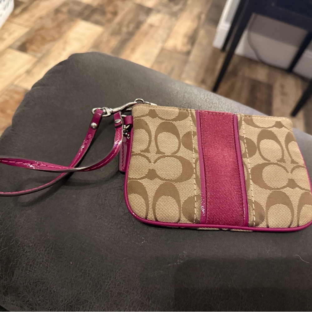 Coach Signature Wristlet in Brown and Pink
